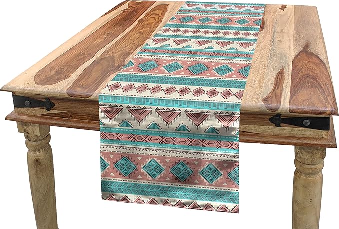 Ambesonne Tribal Table Runner, Vintage Design Native Style Geometric Triangles Print, Dining Room Kitchen Rectangular Runner, 12" X 72", Peach Cream