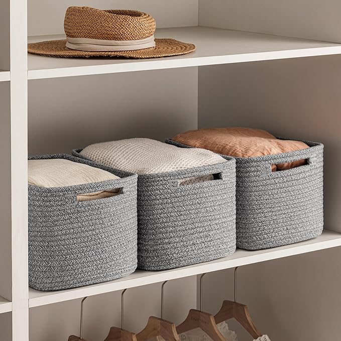 UBBCARE 2 Pack Storage Baskets for Shelves, Baskets for Organizing, Cube Shelf Storage Bin with Handles, Woven Storage Basket, 13"L x 9"W x 7.5"H, Grey