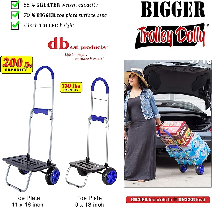 dbest products Bigger Trolley Dolly, Blue Shopping Grocery Foldable Cart