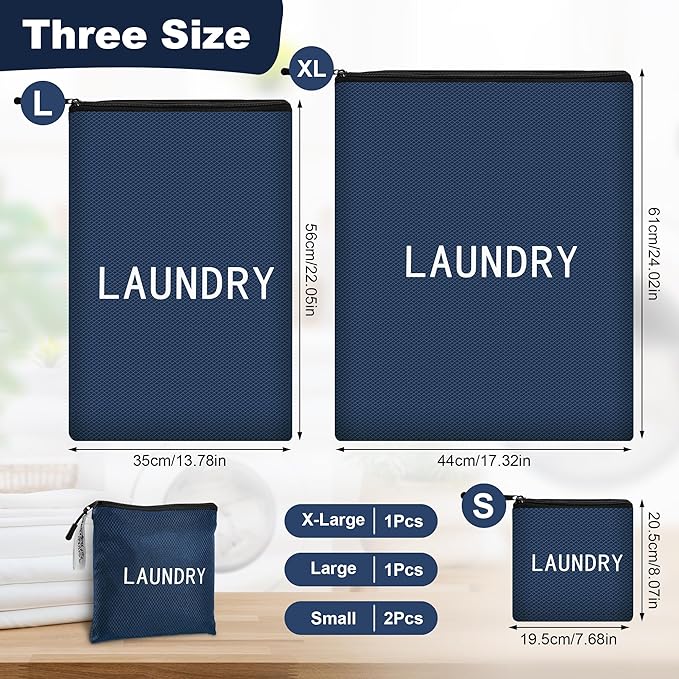 4Pcs Travel Laundry Bags, Dirty Clothes Travel Bag, Waterproof Wet Bags with Zips, Reusable Wet Dry Bag for Swimming Yoga Dance Clothes (Blue)