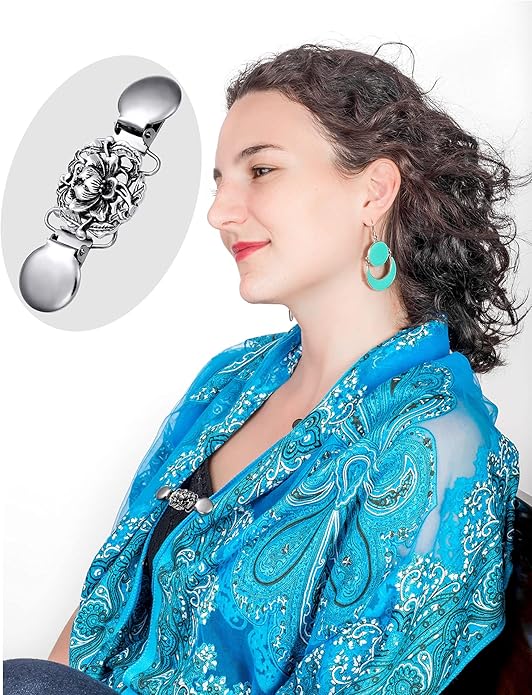 Jetec 4 Pieces Vintage Sweater Shawl Clips Retro Cardigan Collar Dress Shirt Brooch Clips for Women Wearing, 4 Styles