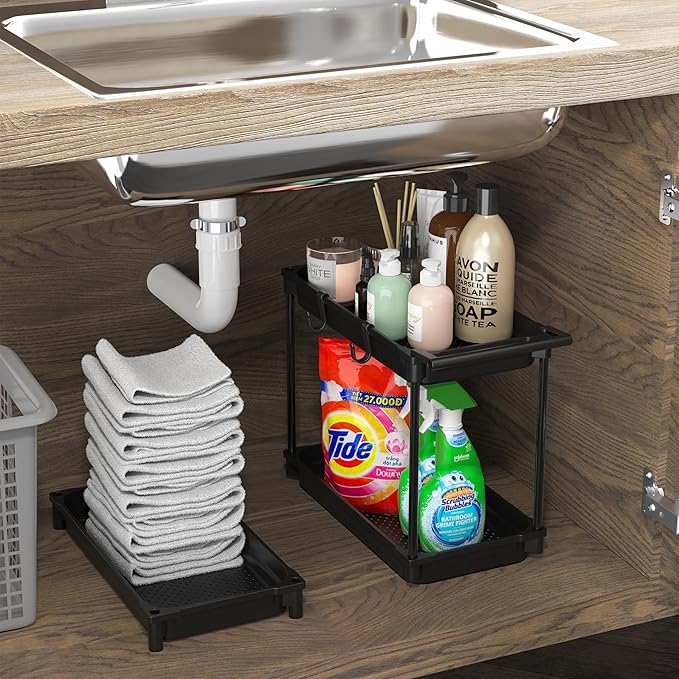 SimpleHouseware Standard 3-Tier Slim Rolling Storage Cart, Black
