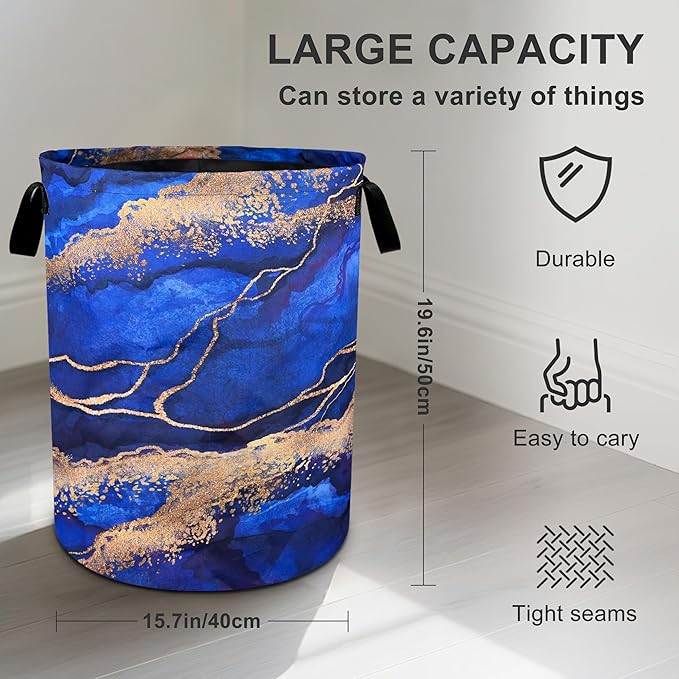 Blue Marble Laundry Basket Laundry Hamper With Handles Collapsible Laundry Baskets Storage Basket For Room Bathroom Bedroom Decor