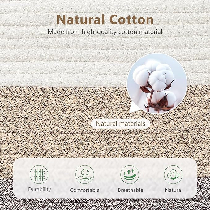 Cotton Rope Basket, Storage Baskets with Handle, 15x10x9 Inch Woven Basket for Shelves, Laundry, Towels, Clothes, Books, (Gradient Brown 1 Pack)