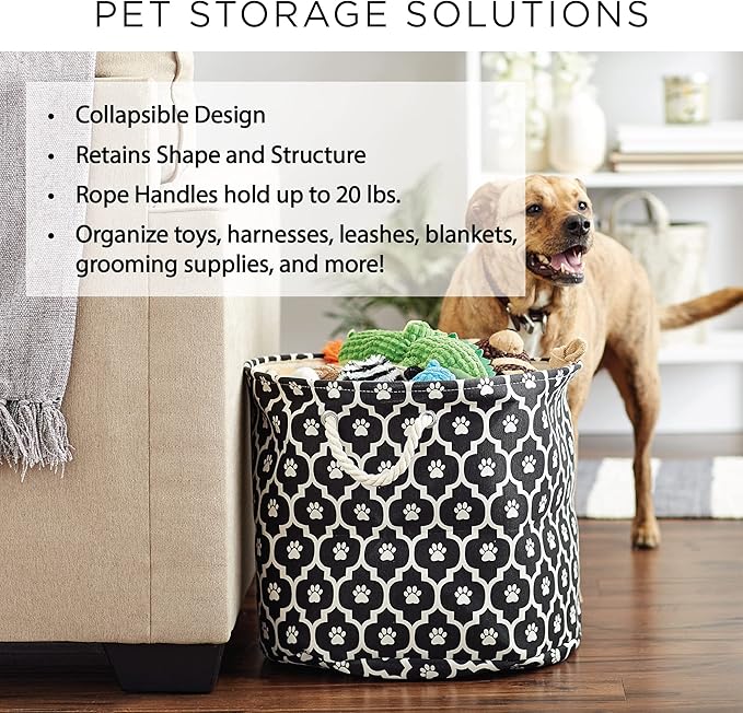 Bone Dry Pet Storage Collection Collapsible Bin, Medium Round, Off-White