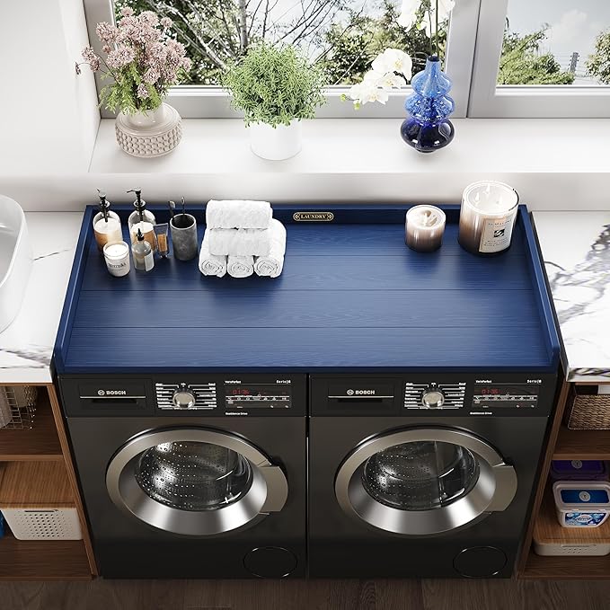 No-installation HDPE Washer Dryer Countertop, Washer and Dryer Topper Covers for The Top, Laundry Countertop Laundry Room Organization No Water Leakage Navy Blue