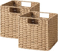 StorageWorks 9 inch Wicker Storage Cubes, Handwoven Wicker Baskets for Storage, Square Cube Organizer Bins, Foldable Paper Rope Basket for Organizing, Natural, 2 Pack