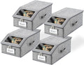 4 Pack Grey Hat Organizer for Baseball Cap, Hat Storage for Closet with Clear Window, Breathable Fabric Hat Box for Snacks, Toys, Socks, Stackable Hat Storage Organizer for Men/Women