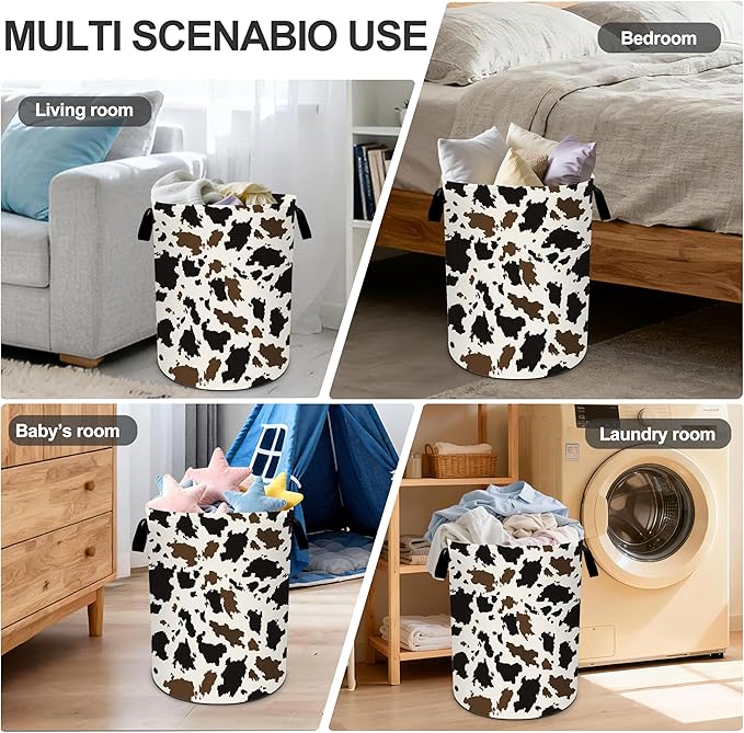 Cow Camo Laundry Basket Storage Bin Foldable Laundry Hamper Clothes Storage Bucket Organizer 19.6x15.7 Inch For Laundry Room/Bedroom/Bathroom
