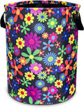 Color Hippie Flowers Laundry Basket Folk Art Flowers Foldable Oxford Cloth Funny Tote Bag Laundry Hamper Clothes Storage Bucket Toy Organizer For Bathroom/Laundry/Bedroom 18.9x16.5 In