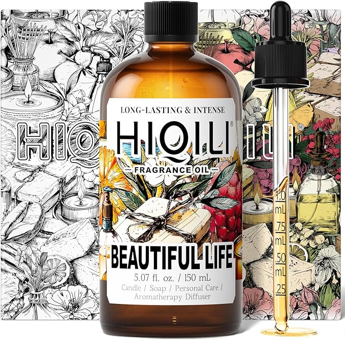 HIQILI Beautiful Life Fragrance Oil, Long-Lasting Scents for Soap Making, Perfume, Skin & Hair Care Products, Handcraft Gifts - 5.07 Fl Oz
