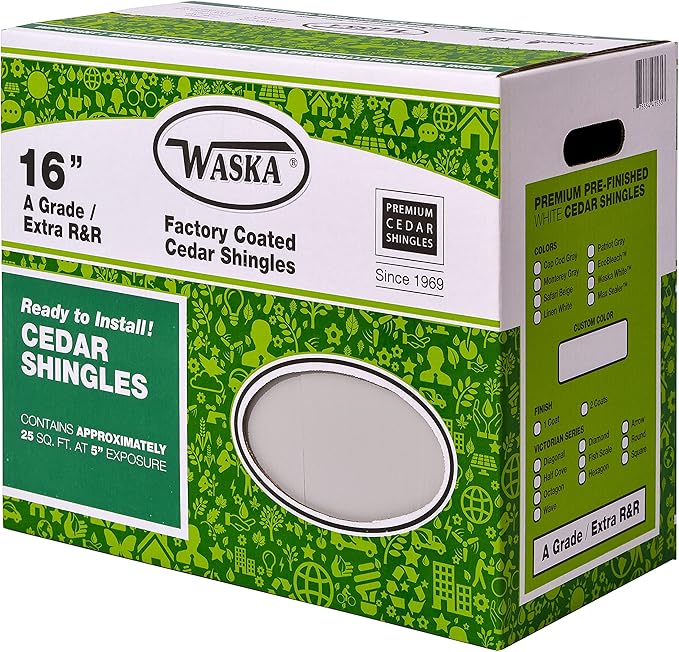 Waska Eastern White Cedar Shingles A Grade Extra Clear 16" x3/8" (Cape Cod Gray)