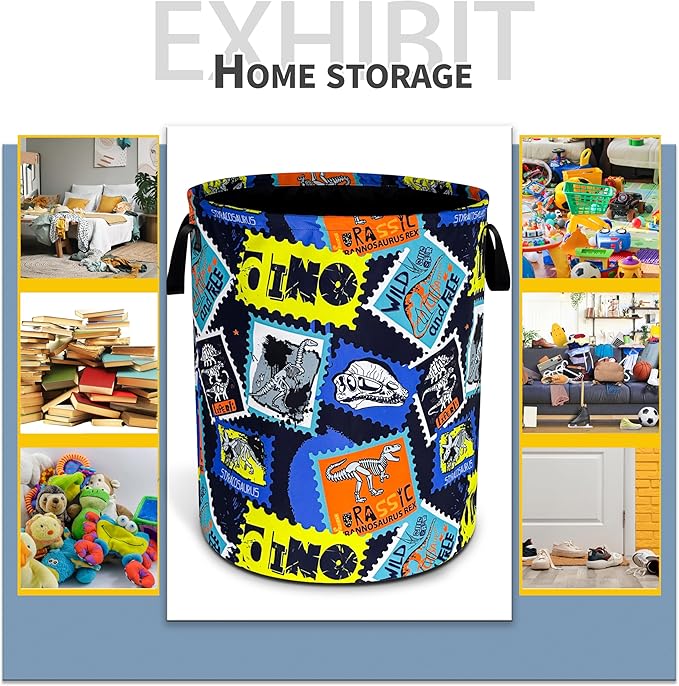 Dinosaurs Laundry Basket Dinosaur Fossils Foldable Waterproof Oxford Cloth Funny Tote Bag Laundry Hamper Clothes Storage Bucket Toy Organizer For Bathroom/Laundry Storage/Bedroom 18.9x16.5 Inch