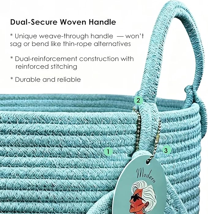 Modern Granny Medium Cotton Rope Laundry Hamper 14x16 Inch Dual Secure Woven Handle for Living Room Closet Clothes Blanket Organization