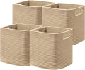 UBBCARE Set of 4 Storage Basket-13 X 13 X 13 In, Cotton Rope Basket for Shelves, Toys, Book, Cube Storage Bins with Handles, Woven Storage Basket for Organizing, Brown