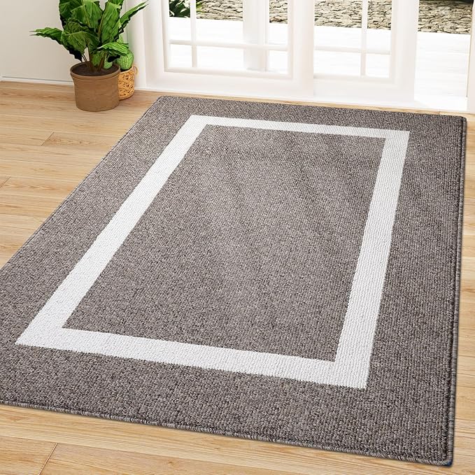 OLANLY Indoor Door Mat, 59x35, Non-Slip Absorbent Resist Dirt Entrance Mat, Washable Low-Profile Inside Entry Doormats for Entryway, Brown