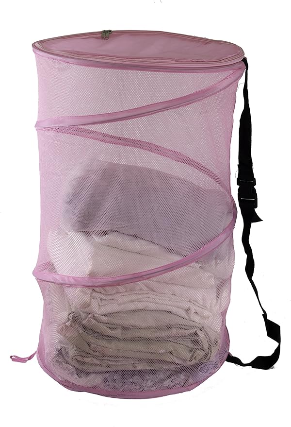Collapsible Wire Mesh Laundry Hamper, Lightweight, Durable, Portable, Pink
