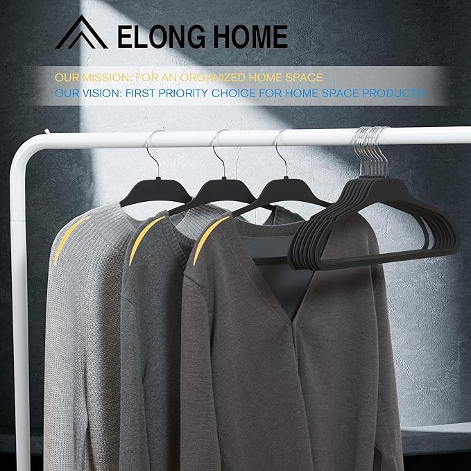 ELONG HOME Rubber Coated Hangers 30 Pack, Non-Slip Clothes Hangers with Rustproof Hooks, Space Saving Thin Design for Closet/Retail/Home