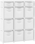 12 Cube Storage Organizer With Bins Included - Closet Storage With 12 Storage Bins - Easy To Assemble Storage Unit With Drawers - Closet Organization For Clothes, Bedroom, Nursery, & Toys (White-Grey)