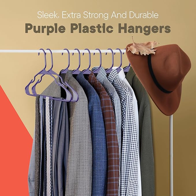 Purple Plastic Hangers 30 Pack– Heavy-Duty Plastic Hangers Slim and Space-Saving, Durable and Lightweight with Non-Slip Shoulder Notches for Slip Dresses, Suits, Jackets & Camisoles
