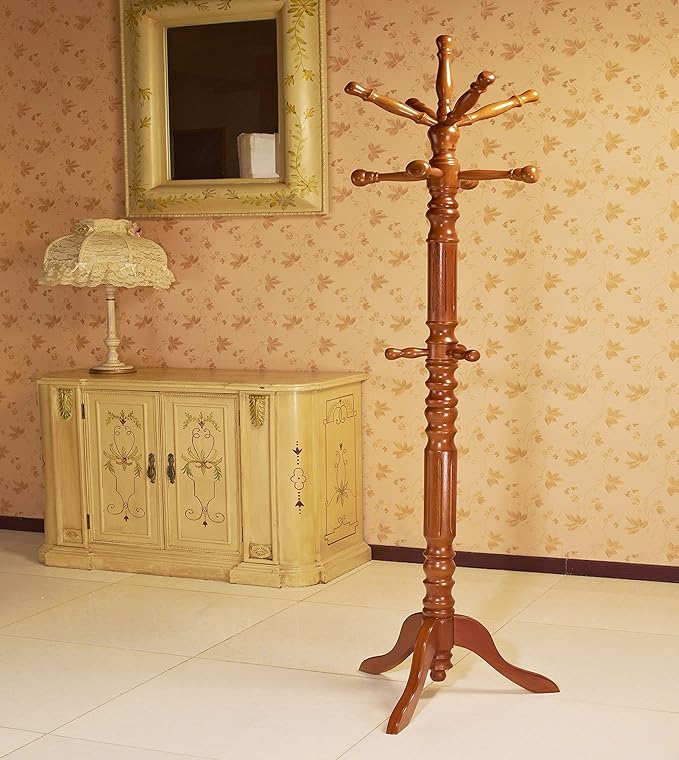Frenchi Furniture Coat Rack with Spinning Top Portion in Dark Walnut Finish