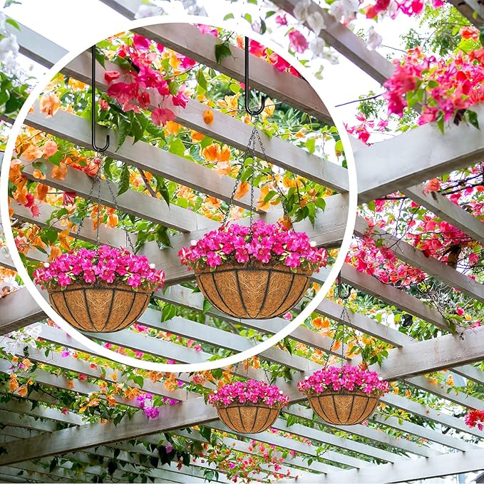 12 Pack 24 Inch Long S Hooks for Hanging Plants, Heavy Duty Metal Tree Branch Hangers Extenders for Bird Feeders Flower Baskets Wind Chimes Black Vinyl Coated Garden Hook