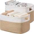 UBBCARE 2 Pack Storage Baskets for Organizing, Shelf Baskets with Handles, Woven Storage Baskets for Bookcase/Cube Shelf/Closet, 14.5"L x 9.8"W x 9"H, White&Brown