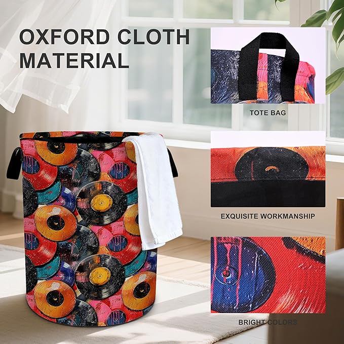 Vintage Music Laundry Basket Storage Bin Foldable Laundry Hamper Clothes Storage Bucket Organizer 19.6x15.7 Inch For Laundry Room/Bedroom/Bathroom