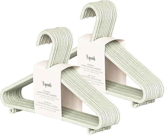 3 Sprouts Wheat Straw Plastic Hangers - 30-Pack Eco-Conscious Toddler Hangers for Child & Baby Clothes, Coats - Kid Closet Hanger Ideal for Small Girls, Boys, Children & - Speckled Green