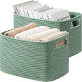 UBBCARE 2 Pack Storage Baskets for Organizing, Shelf Baskets with Handles, Woven Storage Baskets for Bookcase/Cube Shelf/Closet, 14.5"L x 9.8"W x 9"H, Green