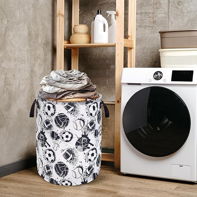 Various Balls Laundry Basket Foldable Oxford Cloth With Handle Portable Colorful Storage Basket Organizer Suitable For Laundry Room/Bedroom/Living Room/Children'S Room (18.9 X 16.5 Inch)