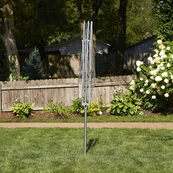 Household Essentials 17120-1 Rotary Outdoor Umbrella Drying Rack | Aluminum Arms and Steel Post | 12-Lines with 165 ft. Clothesline