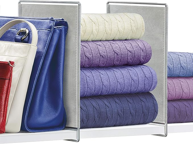 LYNK PROFESSIONAL® HOME™ Shelf Dividers - Linen Closet Organizers and Storage - Linen Storage - Closet Organization - Towel Organizer for Closet (Set of 2) - Platinum