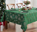 Newbridge Fancy Metallic Snowflake Christmas Fabric Tablecloth, 52 x 70 Inch Rectangle, Hunter Gold, No-Iron Soil Resistant Sparkling Snowflakes Woven Holiday Table Cover