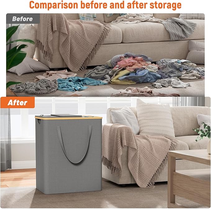 170L Laundry Hamper with Lid 3 Section, Extra Large Laundry Basket with 3 Removable Bags, Laundry Basket Organizer for Bedroom, Laundry Room, Dorm, Clothes Hamper, Grey