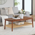 Alaterre Furniture Calais Coffee Table - 48-Inch Living Room Table with Woven Shelf - Solid Acacia Wood Coffee Table (Warm Chestnut)