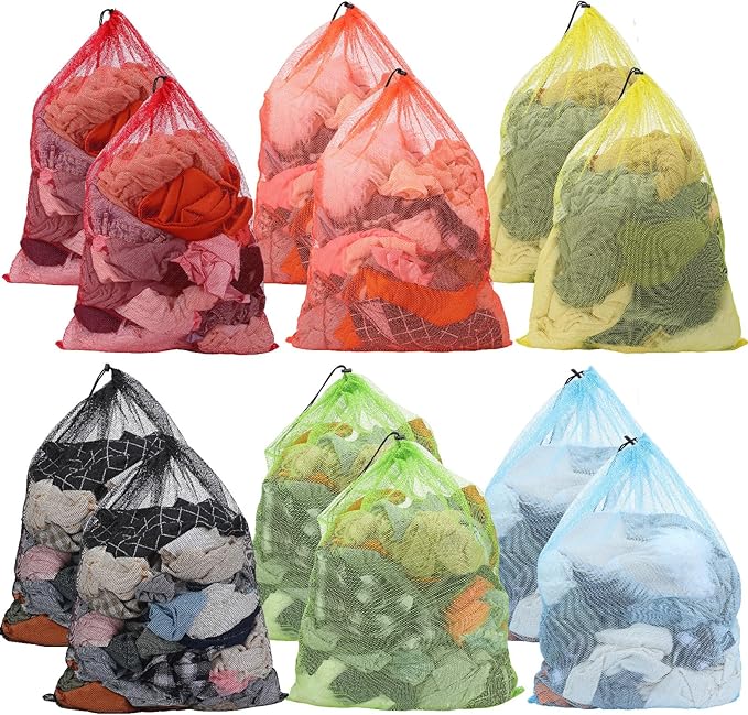 12 Pcs 24'' x 33'' Large Mesh Bags for Laundry, Wash bags, Sturdy Mesh Material Closed with Drawstring, Factory, University, Dormitory, Travel and Apartment Dweller, Color
