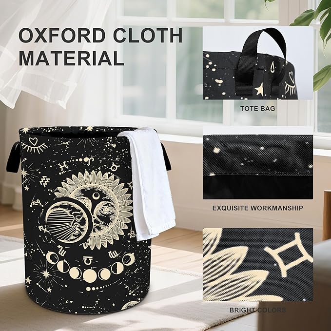 Sun Moon Laundry Basket Storage Bin Foldable Laundry Hamper Clothes Storage Bucket Organizer 19.6x15.7 Inch For Laundry Room/Bedroom/Bathroom