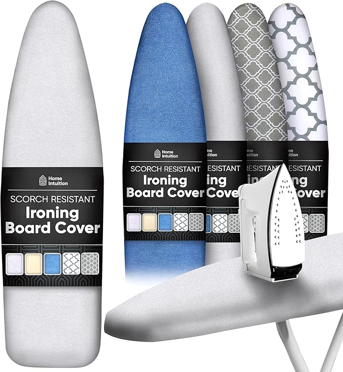 Home Intuition Extra Thick Ironing Board Cover and Pad Iron Scorch Resistant with Hook and Loop Secure Fastener and Elastic Edge,15x54, Standard Size Coated Thick Padding, Grey