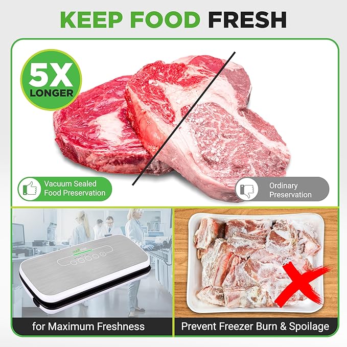 NutriChef Vacuum Sealer Bags for Food 8” x 50’ & 11" x 50' (2 Rolls, 100’ Total) – Works with All Sealers, BPA-Free, Heavy-Duty, Multi-Layered – Freezer, Microwave & Sous Vide Safe