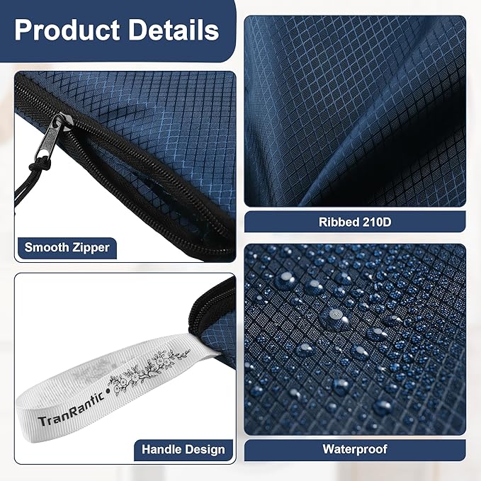 4Pcs Travel Laundry Bags, Dirty Clothes Travel Bag, Waterproof Wet Bags with Zips, Reusable Wet Dry Bag for Swimming Yoga Dance Clothes (Blue)