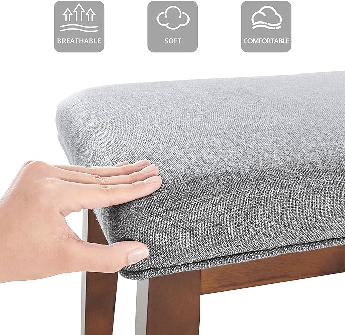 Upholstered Bench for Bedroom End of Bed,42.5-inch Entryway Bench for Living Room,Dining Bench with Padded Seat and Solid Wood Leg for Kitchen Bedroom,Indoor and Hallway (Bench, Grey)