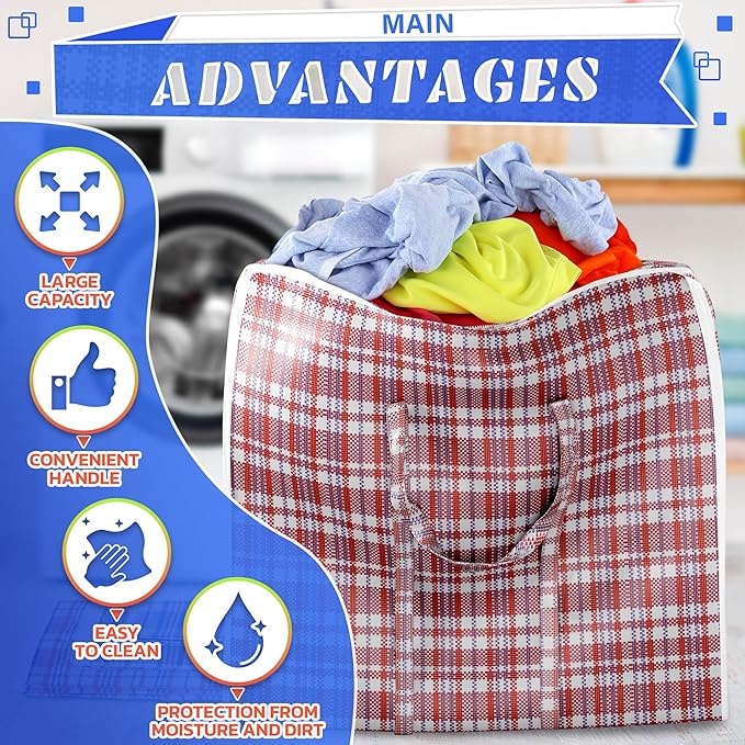 4Pcs Large Laundry Bag with Handles – Large Moving Bags with Zippers – 23.6 x 23.6 x 5.9 In (13 Gallons), Plaid Travel Bags for Clothes, Holiday Travel & Seasonal Storage | Moisture & Dirt Resistant