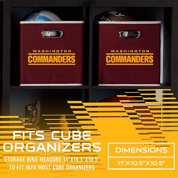 Franklin Sports NFL Storage Bins - Collapsible Cube Container + Basket - NFL Office, Bedroom + Living Room - 11"x11"