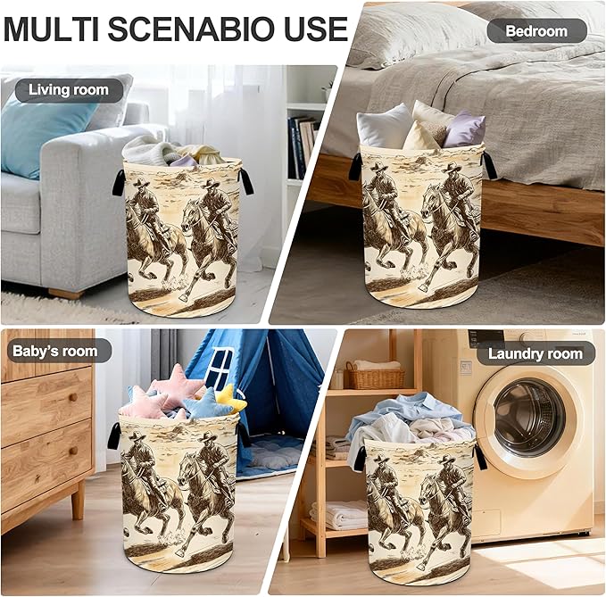 Western Laundry Basket Storage Bin Foldable Laundry Hamper Clothes Storage Bucket Organizer 19.6x15.7 Inch For Laundry Room/Bedroom/Bathroom
