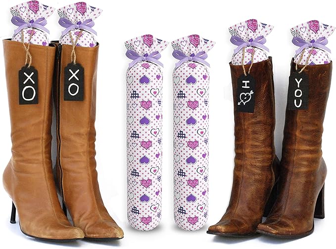 Boot Shaper Stands for Closet Organization - Keeps Them Shaped Properly - Many Patterns to Choose from - 1 Pair (Purple Hearts)