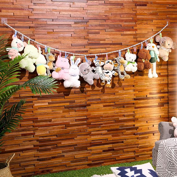 Hotop 2 Pcs Stuffed Animals Storage Chain Hanging Stuffed Animal Organizer with 40 Plastic Clips 79 Inch with Hooks for Wall Bedroom Hanging Hat Socks Holiday Card(Multicolored Clip)