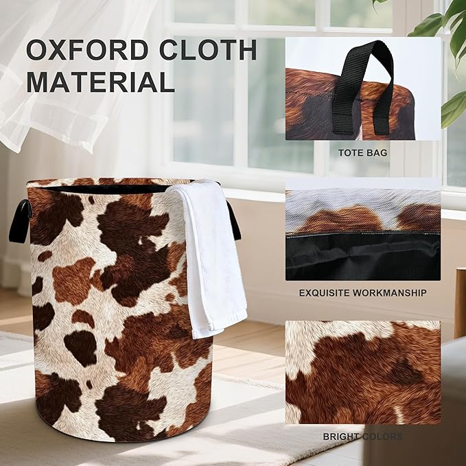 Cow Fur Print Laundry Basket Storage Bin Foldable Laundry Hamper Clothes Storage Bucket Organizer 19.6x15.7 Inch For Laundry Room/Bedroom/Bathroom