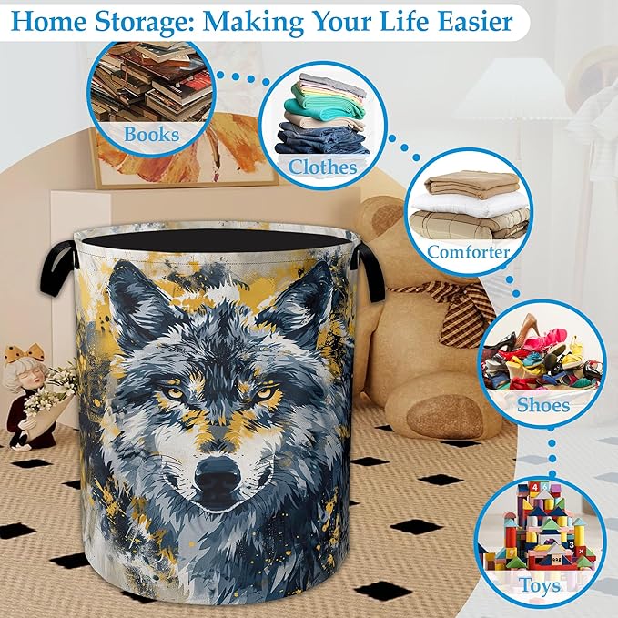 Graffiti Wolf Laundry Basket Collapsible Laundry Hamper, Oxford Cloth Storage Bin for Room/Bathroom/Bedroom/Dormitories 16" X 20.8"