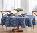 Newbridge Fancy Metallic Snowflake Christmas Fabric Tablecloth, 60 x 84 Inch Oval, Navy Silver, No-Iron Soil Resistant Sparkling Snowflakes Woven Holiday Table Cover